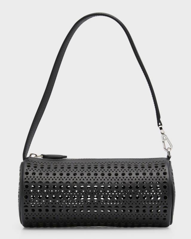Tube Shoulder Bag in Perforated Leather
